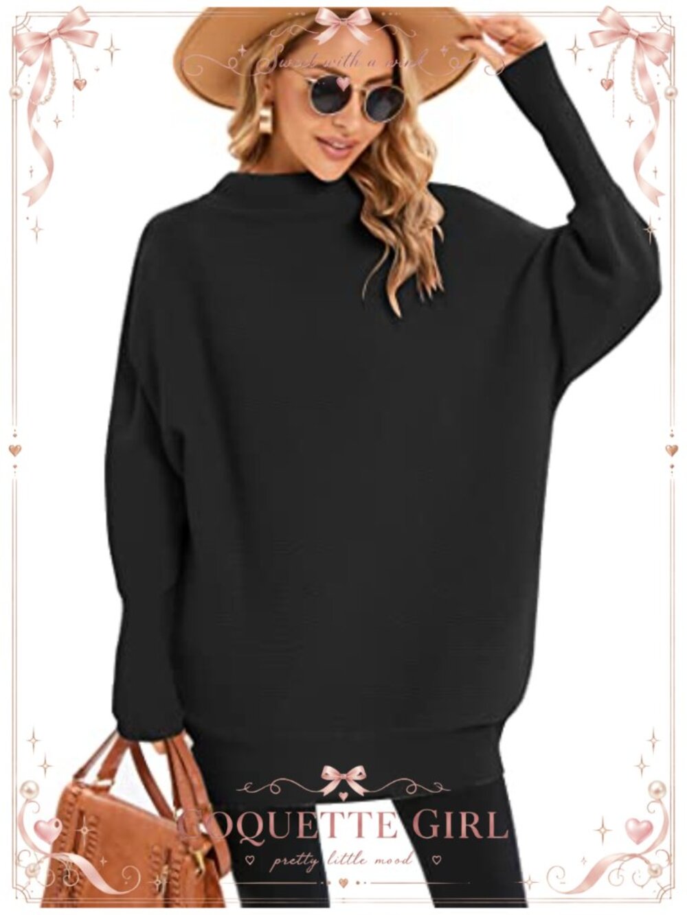 Famulily Batwing Sleeve Cowl Neck Rib Knit Pullover Sweater